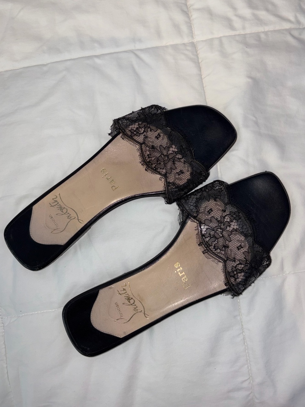 Christian Louboutin Black Lace Slide Mules
